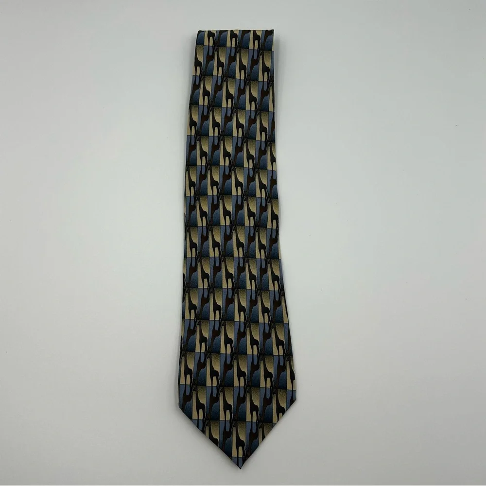 The Nature Conservancy Men's Tie 100% Silk Giraffes Animal Safari Blue Brown